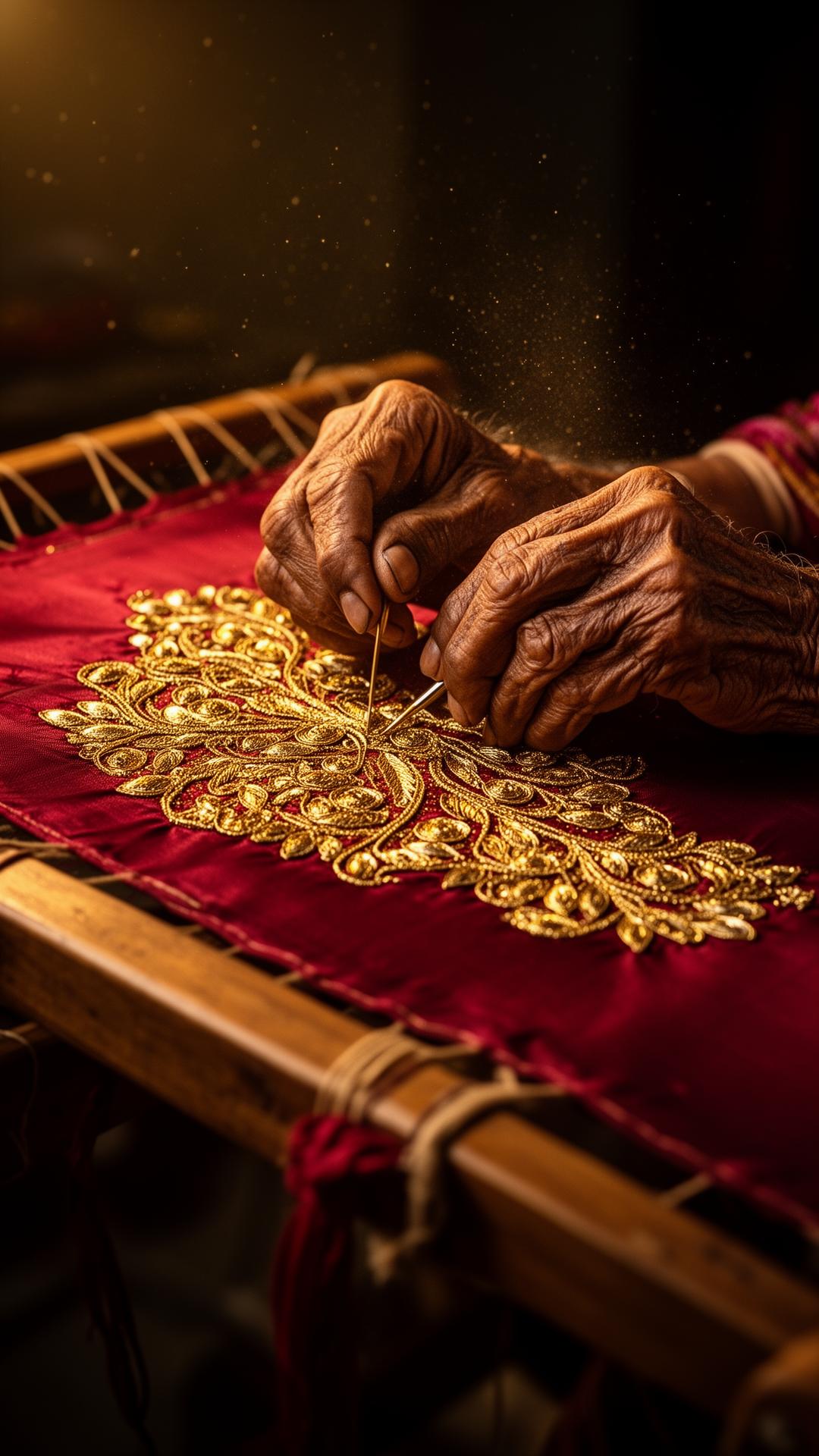 Master karigar at the embroidery frame